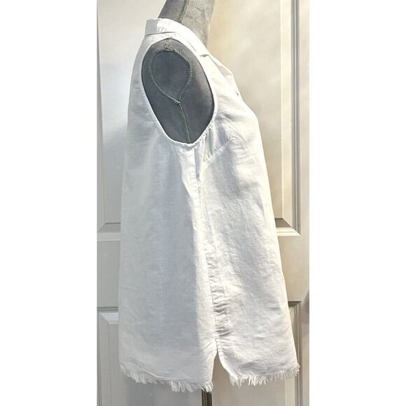 Beach Lunch Lounge 100% Linen Sleeveless Button Tunic Top Fringe Womens Small - Picture 4 of 6